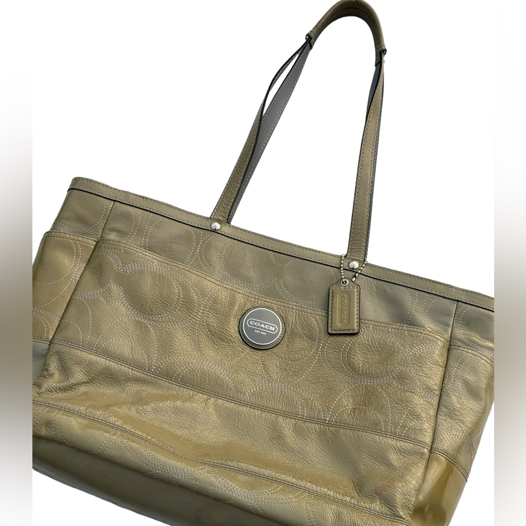 Coach Beige Leather Shoulder Baby Diaper Bag Purse